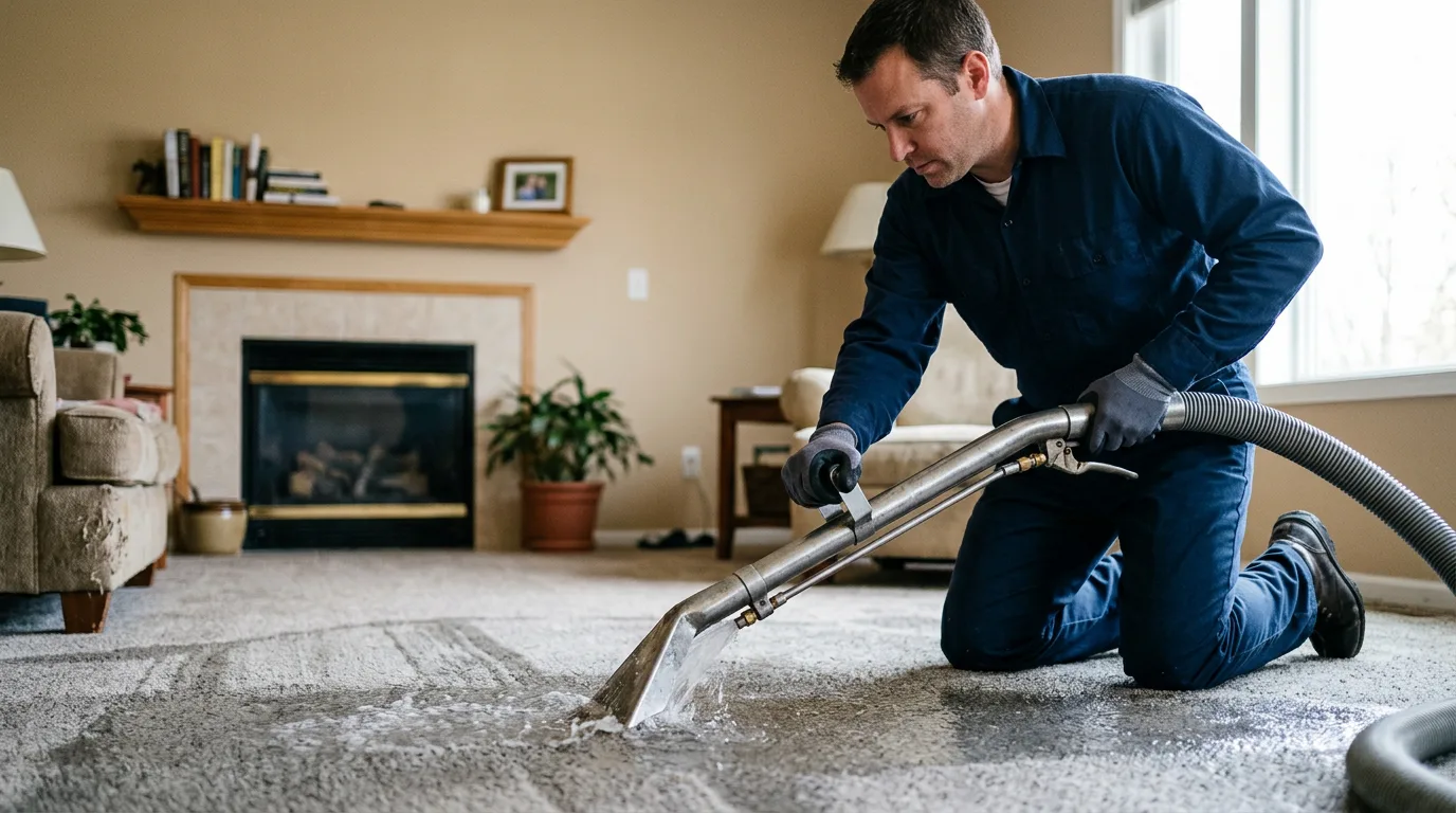 Water damage restoration technician working near Kendallville, IN